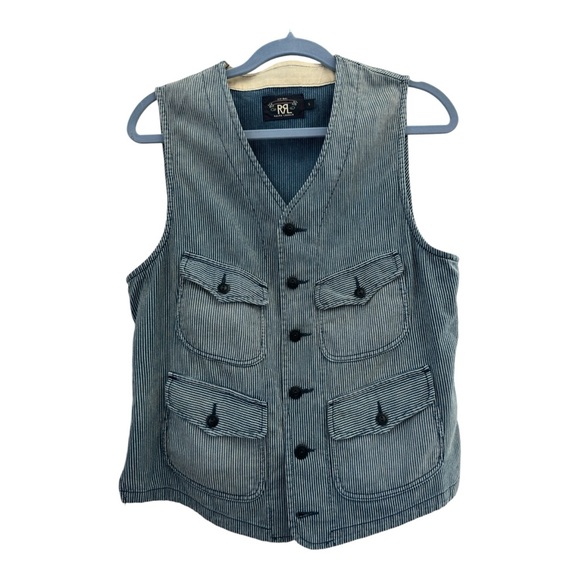 Ralph Lauren Double RL Men's Indigo Hickory Stripe Vest Size S - Picture 3 of 10
